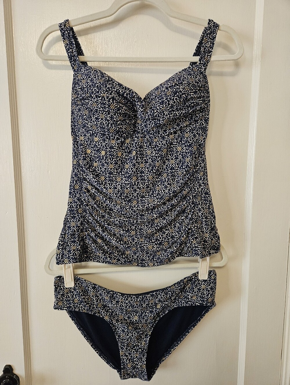 Nip Tuck Navy Floral Tankini Set with Ruched Front